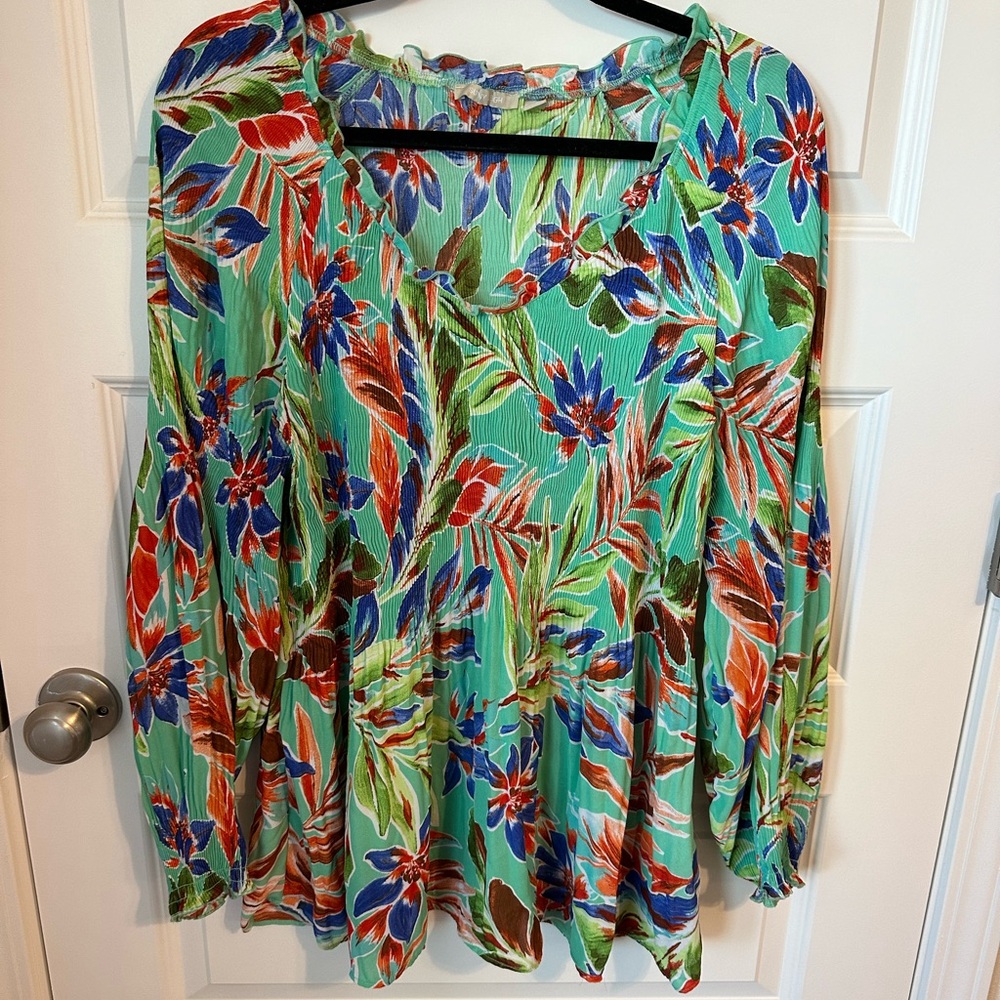 Sunny Leigh Blue Boxy Blouse with Pleated Details